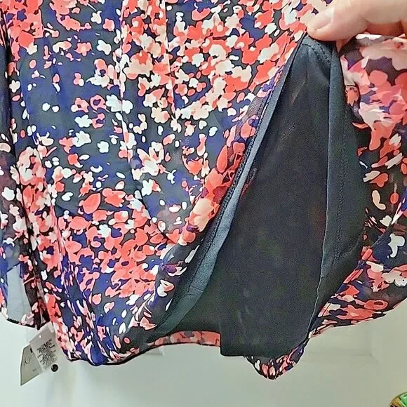 Kasper Plus Size Women's Ruffled Cuff 3/4-Sleeve Top Navy Black Coral 2X NEW - Picture 6 of 10